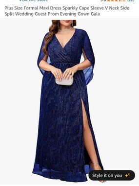 Tiara Navy Sparkle Maxi Dress with Cape Sleeves